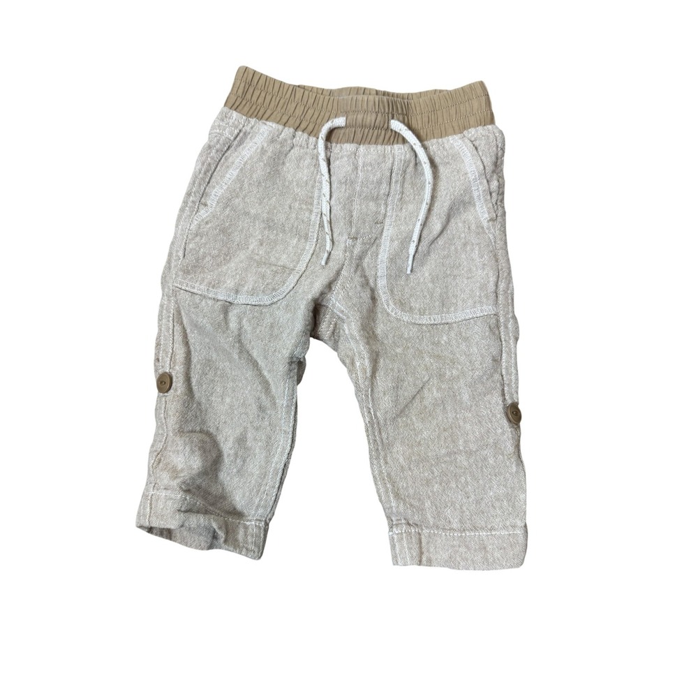 BabyGap Pants Baby Boys 12-18 Months Beige Khaki Linen Elastic Waist Casual